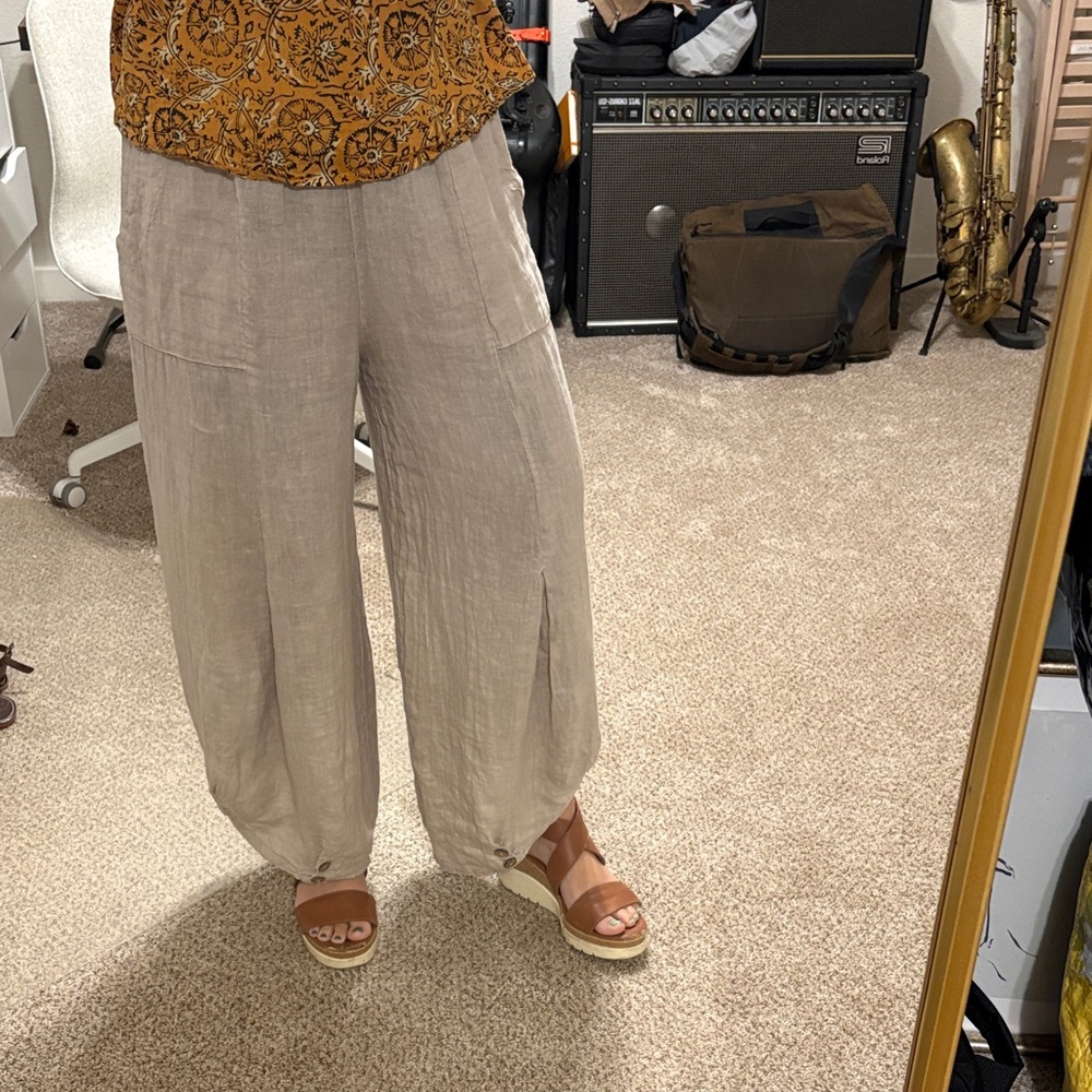 Wide Leg Linen Pants in Light Taupe